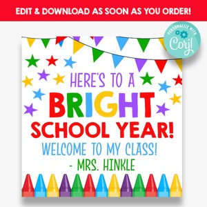 Editable Welcome Back to School Treat Tags | Bright Year School Open House Teacher Goodie Bag Labels