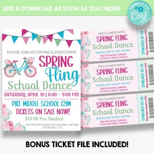 EDITABLE Spring Fling School Dance Flyer | Spring Fling Printable Invitations | Spring Fling Tickets | PTO Editable Template