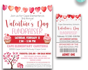 EDITABLE Valentine's Day Fundraiser Flyer | Valentine School Party Flyer & Tickets | Valentine Party Invitation | Chuch School Fundraiser