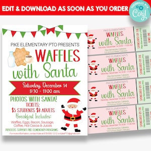 EDITABLE Wafles with Santa Flyer | Breakfast With Santa Flyer with Bonus Tickets | Christmas Breakfast Fundraiser