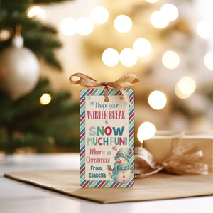 EDITABLE I Hope Your Winter Break Is Snow Much Fun Kid&#39;s Gift Tags | School Holiday Party Favor Tags | Snowman Christmas Gift Tags for Kids