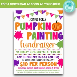 EDITABLE Pumpkin Painting Fundraiser Flyer | Halloween Fundraiser Flyer | Pumpkin Painting Party Flyer | Printable Fall Fundraiser Flyer