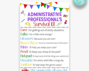 EDITABLE Administrative Professional&#39;s Survival Kit Tag | Administraive Assistant Gift Idea | Printable Appreciation Gift Tags