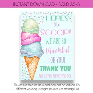 INSTANT DOWNLOAD | Ice Cream Appreciation Sign | Here&#39;s The Scoop Teacher Appreciation Sign | Ice Cream Social Sign | Staff Appreciation