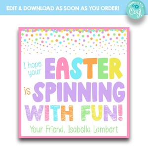 BEWERKBAAR Ik hoop dat je Pasen draait met leuke paastraktatiebagtags | Kid's Spinner Fidget Pasen gunstlabels | Spin Toy Paascadeaukaartjes