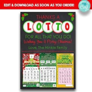 EDITABLE Christmas Lottery Ticket Holder | Christmas Thanks a Lotto For All You Do Christmas Gift Tags | Lottery Christmas Gift Idea