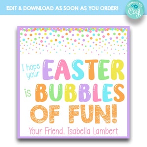 EDITABLE I Hope Your Easter is Bubbles of Fun Easter Treat Bag Tags | Kid&#39;s Bubble Wand Easter Favor Tags | Non Food Easter Gift Tags