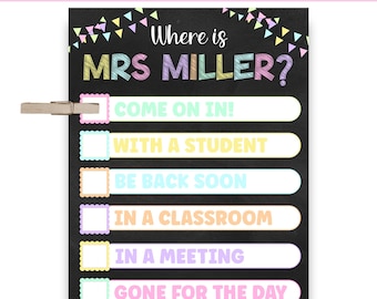 EDITABLE Where is the Teacher Sign | Pastel Chalkboard Where is the Teacher Classroom Sign | Printable Where's the Teacher | NL106