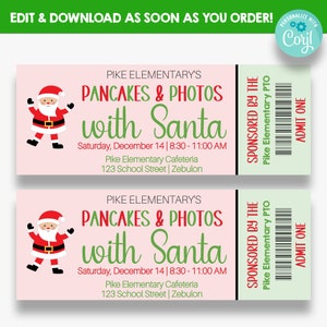 EDITABLE Breakfast with Santa Flyer Tickets | Santa Tickets | Printable Christmas Event Tickets