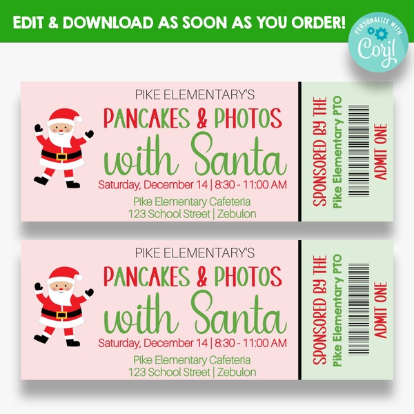 EDITABLE Breakfast with Santa Flyer Tickets | Santa Tickets | Printable Christmas Event Tickets