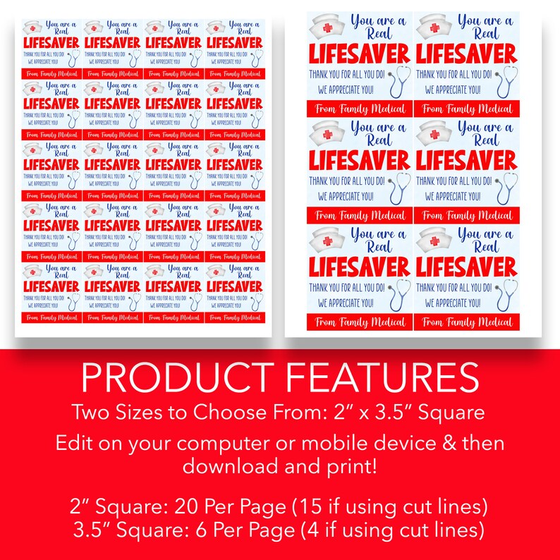 EDITABLE You Are a Real Lifesaver Nurse Appreciation Gift Tags - Etsy