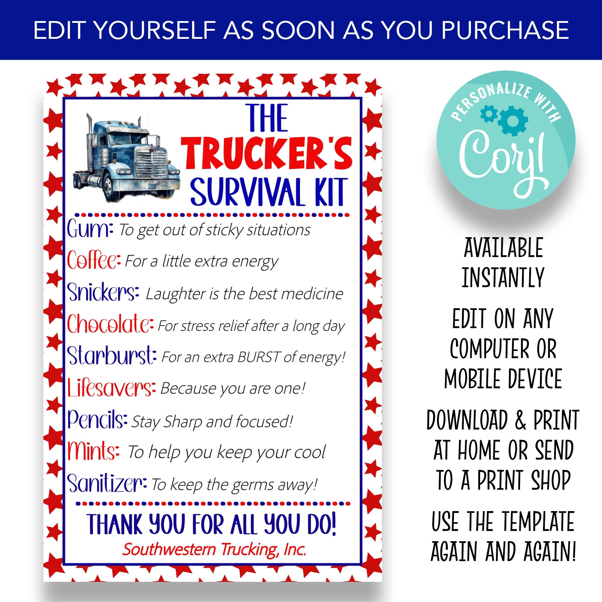 Truck Driver's Survival Kit Gift Tags