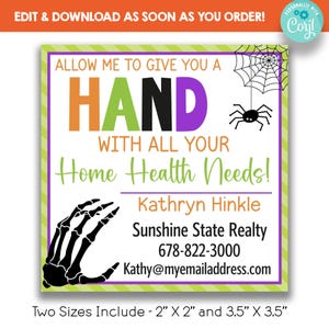 EDITABLE Halloween Home Healthcare Marketing Treat Tags | Allow Me To Give You a Hand With All Your Home Health Needs Gift Tags