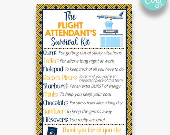 EDITABLE Flight Attendant's Survival Kit Tag | Flight Attendant Thank You Gift Idea | Printable Airline Travel Appreciation Gift Tags