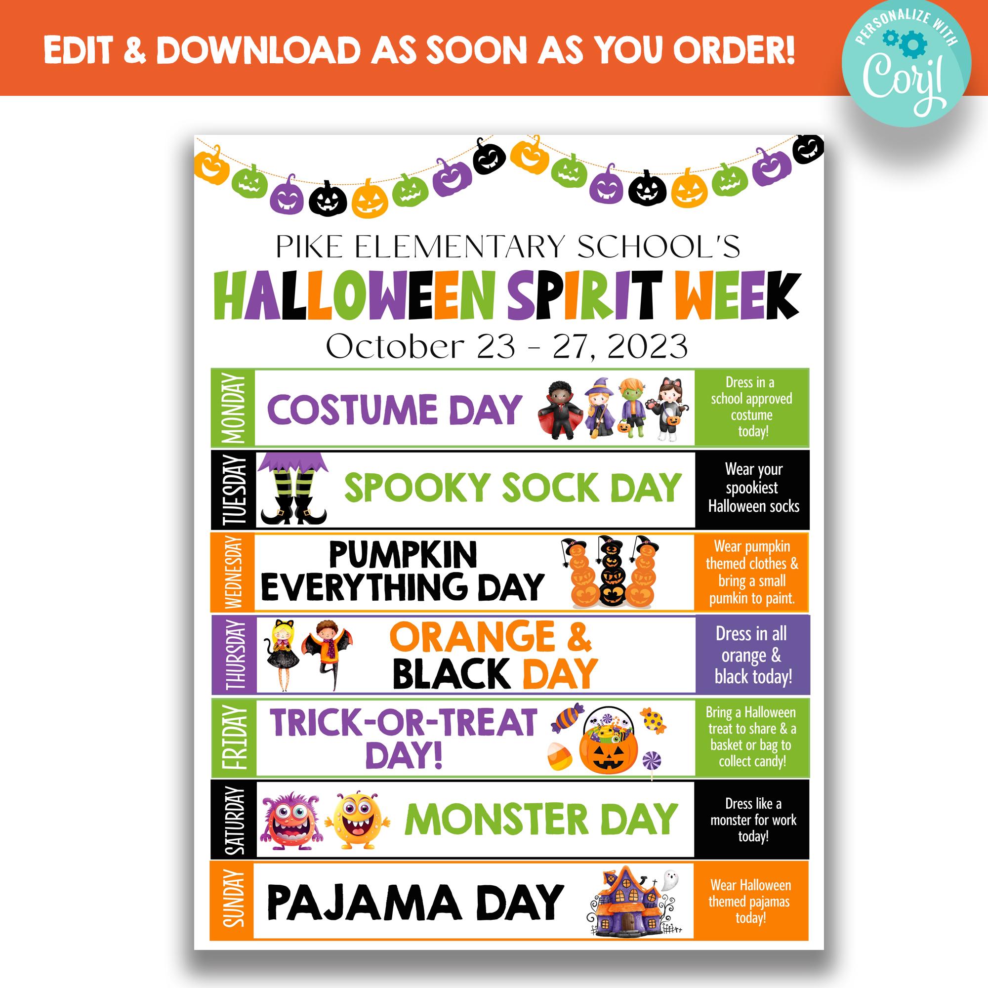 EDITABLE Halloween Spirit Week Flyer | Halloween Office Spirit Week ...