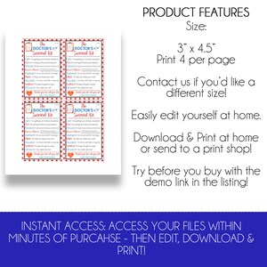 May include: A printable "Doctor's Survival Kit" template with four cards per page, each 3" x 4.5". The cards have a red and white border and include text. The image also includes product feature details and instructions.