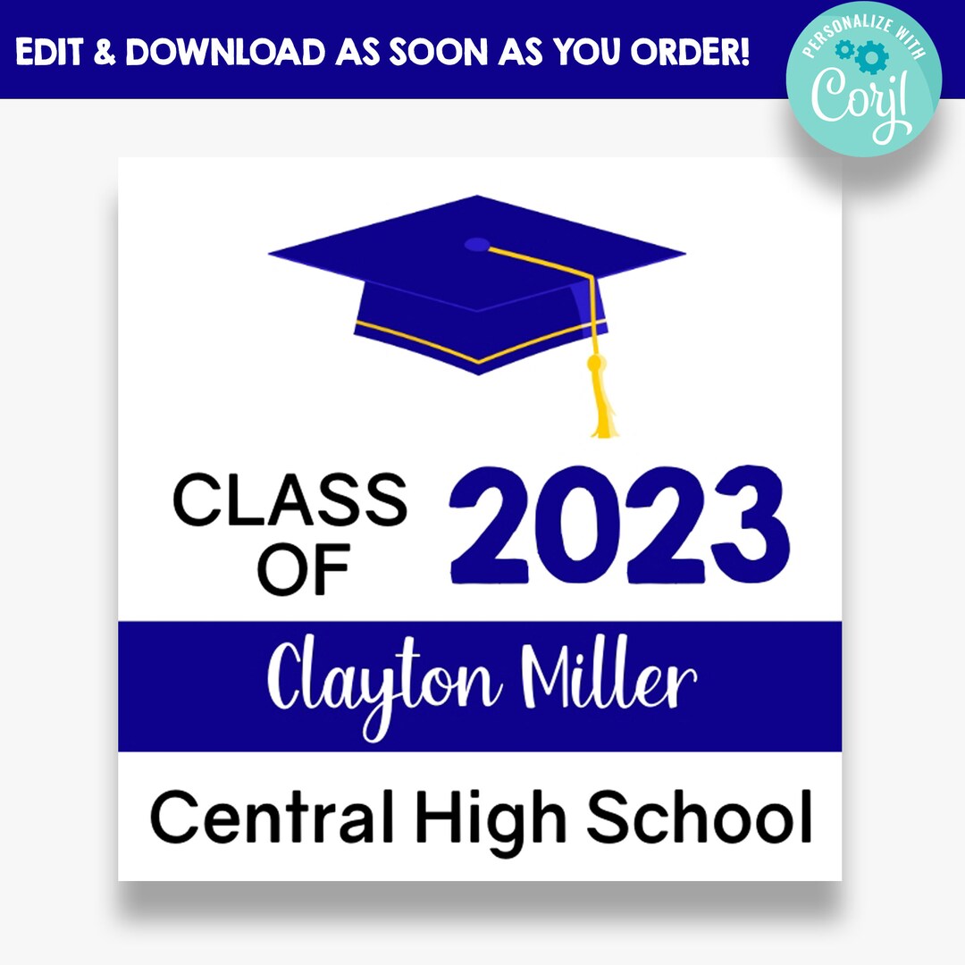 INSTANT DOWNLOAD Editable/printable Square Navy Graduation Etsy