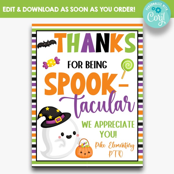 EDITIERBARE Dank für Sein Spook-Tacular Halloween Themed Appreciation Sign | Personal Wertschätzung Leckereien | Lehrer Wertschätzung Zeichen |