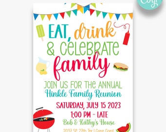 EDITABLE Family Reunion Invitation | Eat Drink & Celebrate Family Reunion Invitation | Printable Invitation for Family Reunion