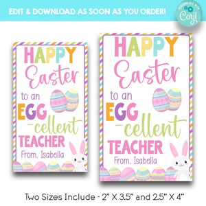 EDITABLE Happy Easter to An Egg-Cellent Teacher Easter Gift Tag | Spring Teacher Thank You Treat Tag | Printable Easter Tag for Teacher