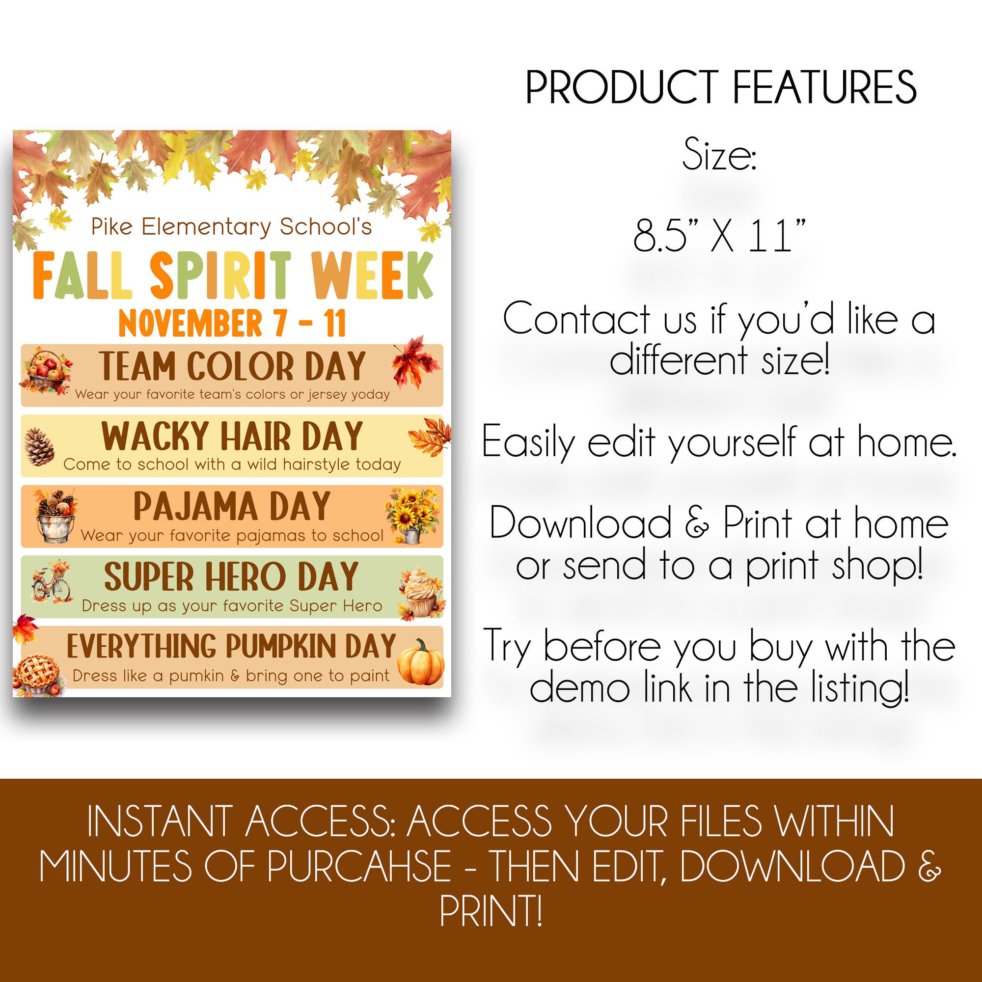 EDITABLE Fall Spirit Week Flyer School Spirit Week Flyer for - Etsy