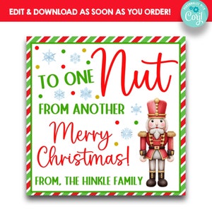 EDITABLE From One Nut to Another Merry Christmas Gift Tags | Nutcracker Christmas Gift Tag | Christmas Treat Bag Tags | Printable Gift Tag