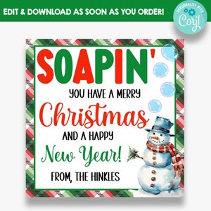 Étiquettes cadeaux carrées Soapin&#39; You Have a Merry Christmas | Étiquette de cadeau de Noël de savon | Étiquettes de bonne année | Étiquettes de Noël imprimables