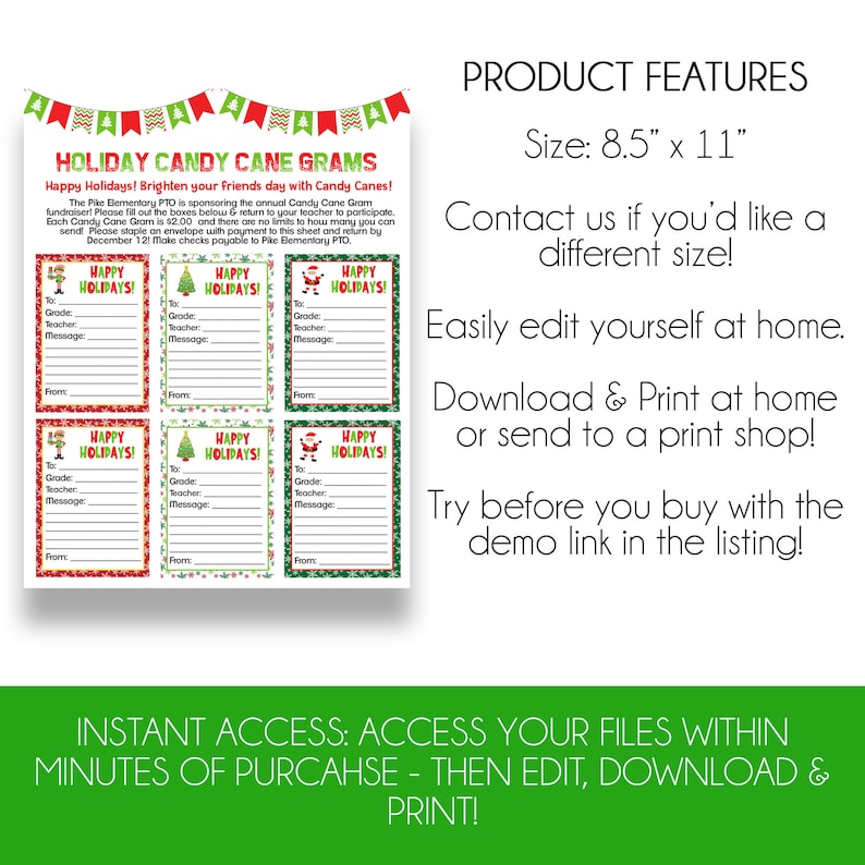 EDITABLE Holiday Candy Gram Flyer Candy Cane Sale Flyer Etsy