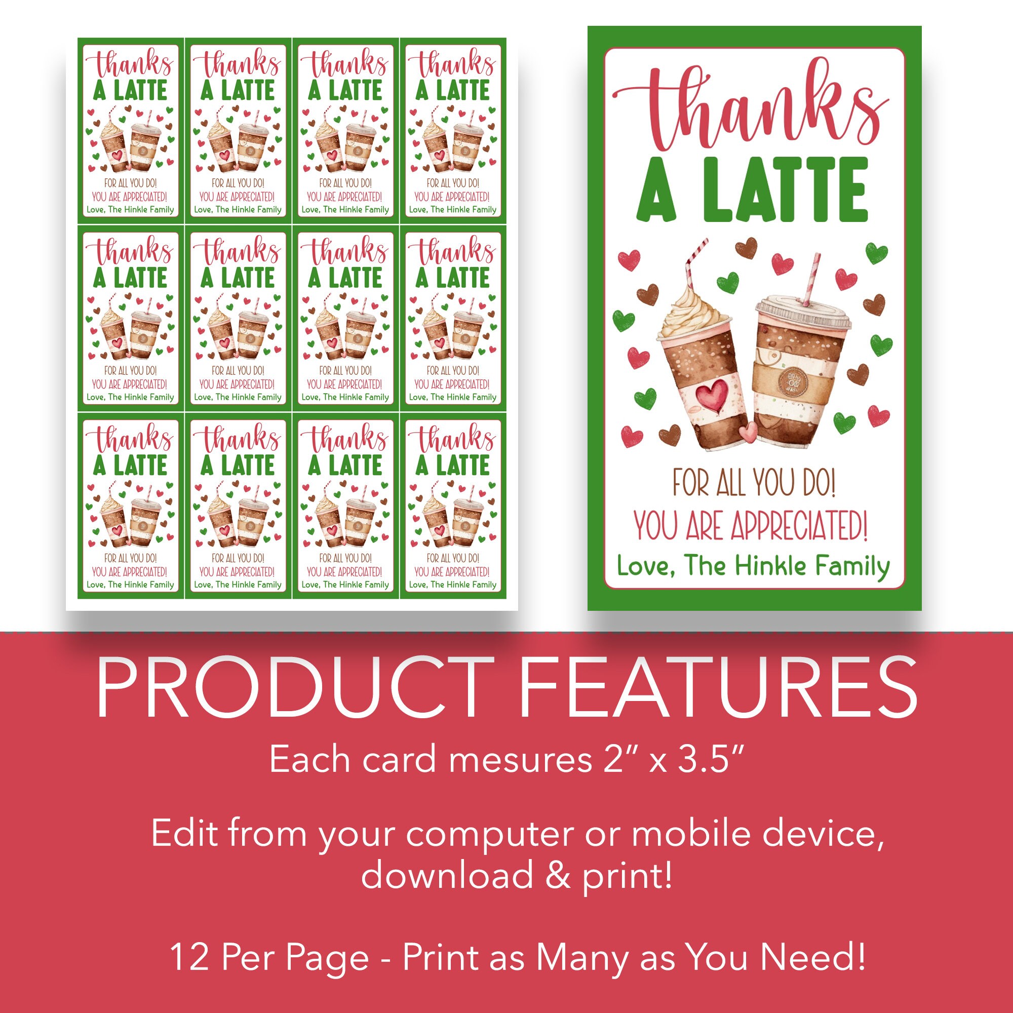 EDITABLE Thanks a Latte for All You Do Rectangle Coffee Shop ...