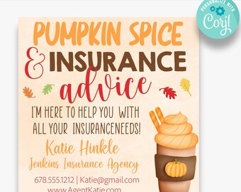 EDITABLE Pumpkin Spice & Insurance Advice Gift Tag | Fall Insurance Agent Estate Agent Client Treat Tags | Halloween Gift Tags
