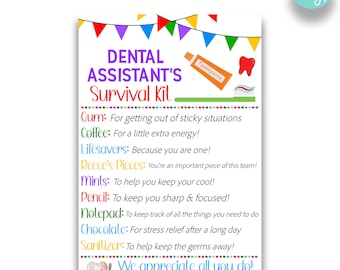 EDITABLE Dental Assistant Survival Kit Gift Tags | Dental Assistant Appreciation Week Treat Tag | Printable Dental Assistant Thank You Tag
