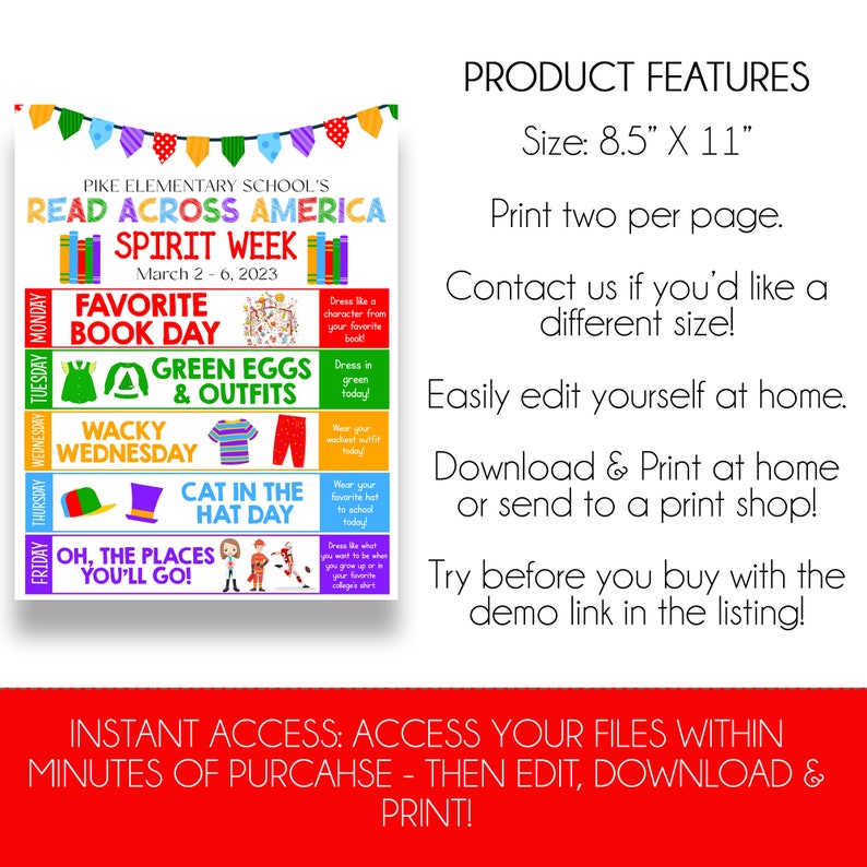 EDITABLE Read Across America Week Flyer Printable Reading Etsy