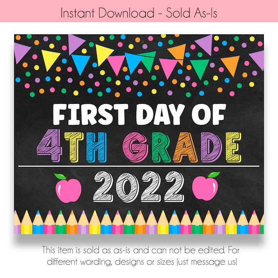 First Day of 4th Grade Sign Printable Pastel Chalkboard Back - Etsy