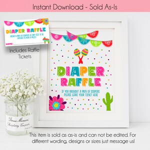 Fiesta Party Diaper Raffle Sign | Diaper Raffle Sign with Tickets | &#39;Taco Party | Fiesta Party Decorations | DIY Mexican Party Sign | PS140