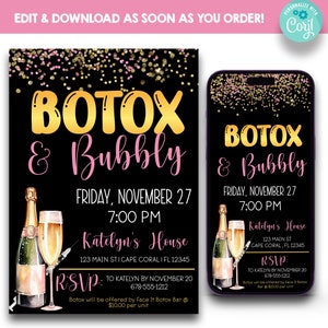 EDITABLE Botox Party Invitation | Botox & Bubbly Invite | Girls Botox Night Invitations | Cocktail Party | Ladies Night Party Invitations
