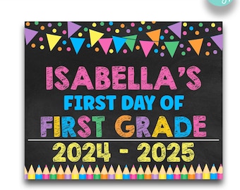 Editable Pastel First Day of First Grade First Day of School Sign | Printable Chalkboard Back to School Photo Prop | 1st Grade Photo Prop