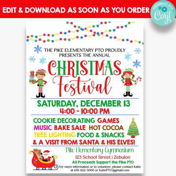 EDITABLE Christmas Festival Flyer | Christmas Festival Fundraiser | PTO Flyers | Church Festival Flyer