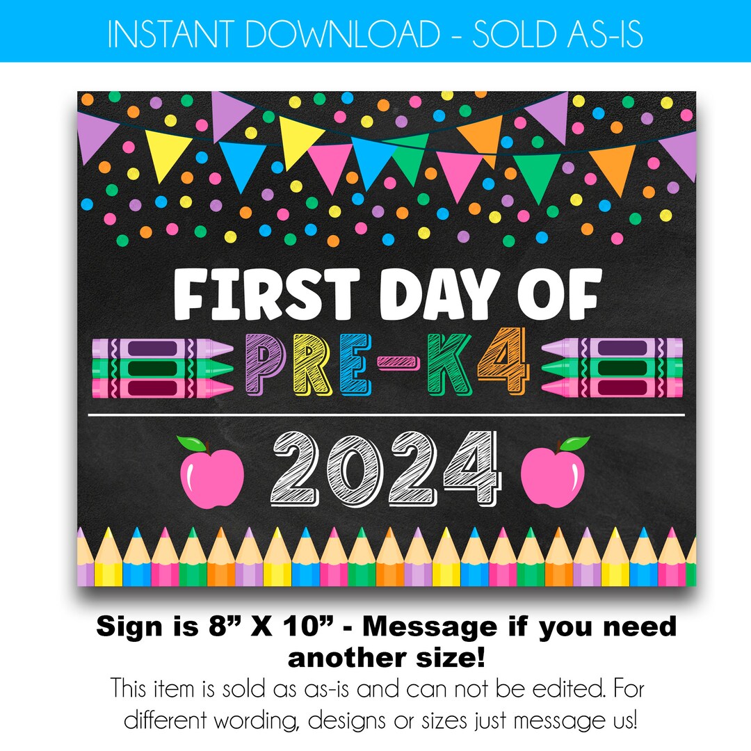 First Day of Pre-k4 Sign Printable Pastel Chalkboard Back to School ...