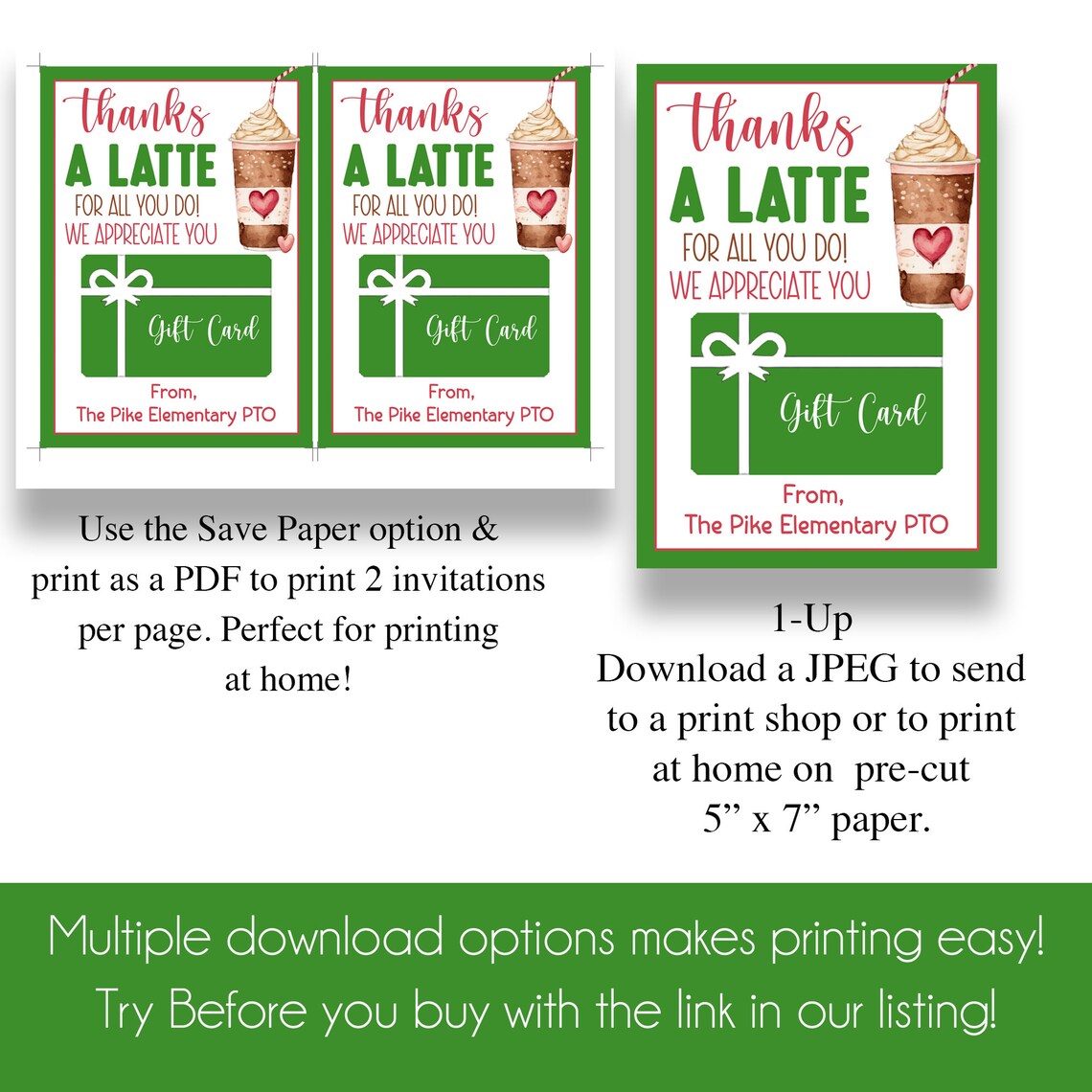 EDITABLE Thanks a Latte for All You Do Gift Card Holder | Coffee Shop ...