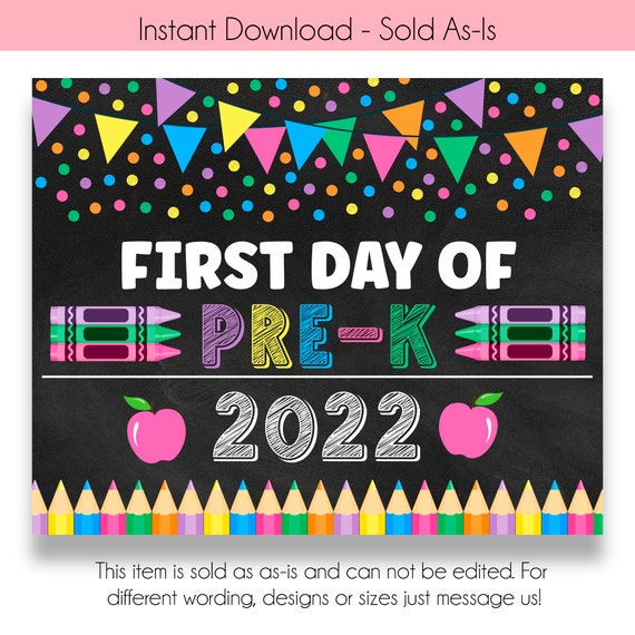 First Day of Prek Sign Printable Pastel Chalkboard Back to Etsy