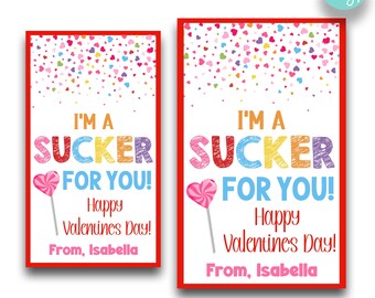 EDITABLE I'm a Sucker For You Valentine's Day Treat Tags | Candy Valentines Tags | Printable Class Valentine Tags | Two Sizes