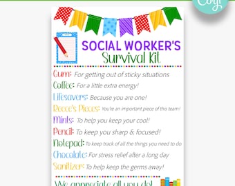 EDITABLE Social Workers Survival Kit Tag | Back to School Social Worker Gift Idea | Employee Appreciation Gift Tags | Printable Gift Tags