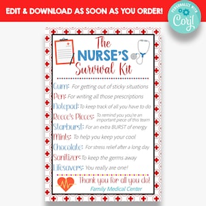 EDITABLE Nurse&#39;s Survival Kit Tag | Nurse Appreciation Gift Idea | Medical Survival Kit Gift Tags | Printable Nurse Gift Tag