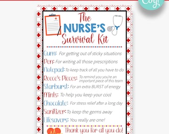 EDITABLE Nurse&#39;s Survival Kit Tag | Nurse Appreciation Gift Idea | Medical Survival Kit Gift Tags | Printable Nurse Gift Tag