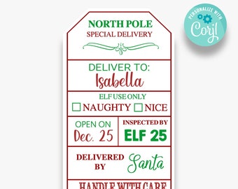 EDITABLE Santa Gift Tags | North Pole Santa Gift Tags for Kids | Printable Christmas Gift Tag