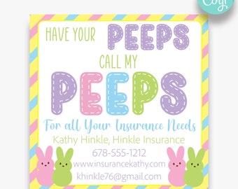 EDITABLE Have your Peeps Call My Peeps for Your Insurance Needs Marketing Gift Tags | Easter Marketing Tags for Insurance Agents