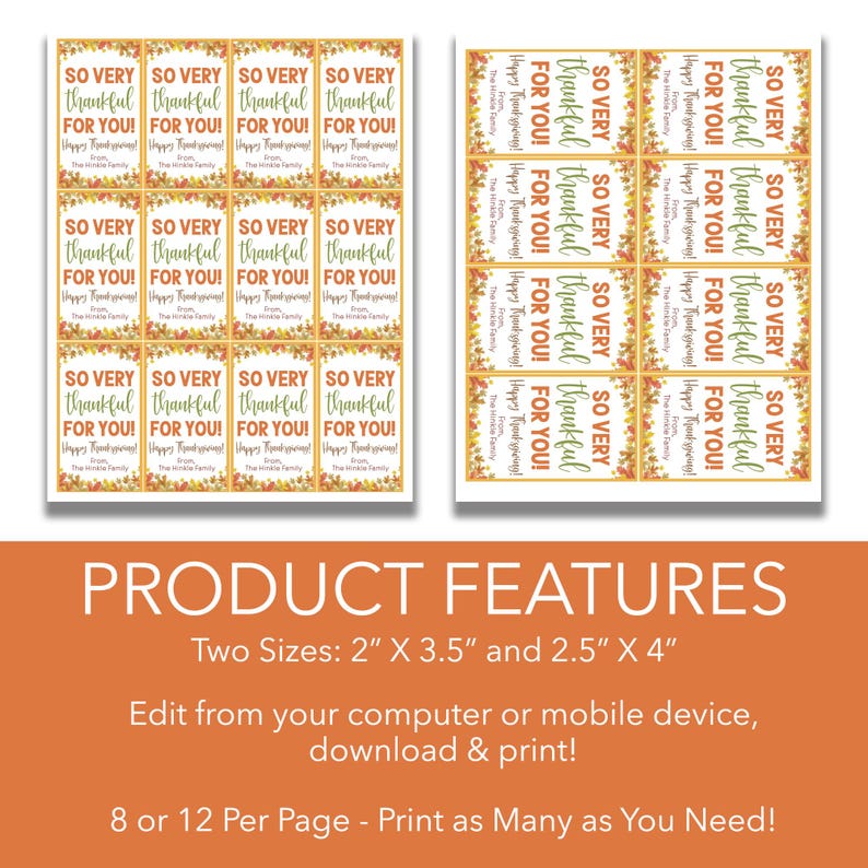 EDITABLE so Very Thankful for You Thanksgiving Appreciation Gift Tags ...
