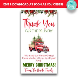 EDITIERBARE Lieferung Fahrer Weihnachtsgeschenk Tags | Holiday Lieferung Fahrer Dankeschön behandeln Tags | Druckbare Weihnachtspostbote Geschenkanhänger