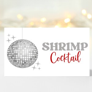 Segnaposto argento da discoteca modificabili / tende da tavolo per feste in discoteca / tende da cibo da discoteca natalizie retrò argento e rosse