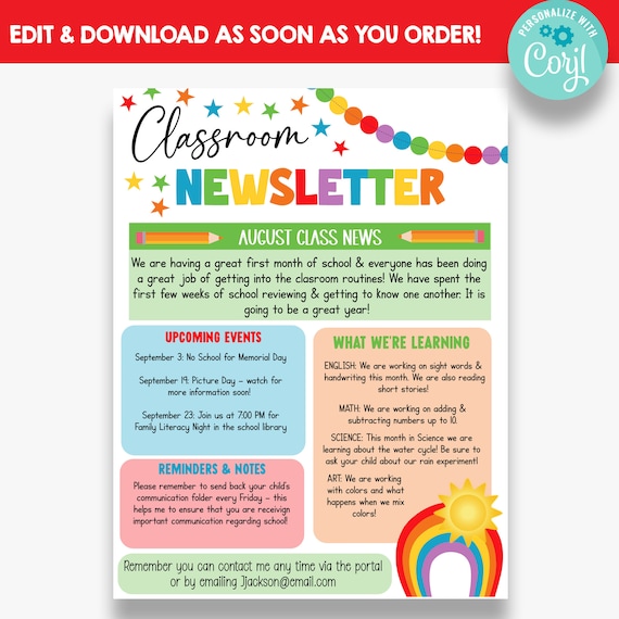 Elementary school newsletter templates